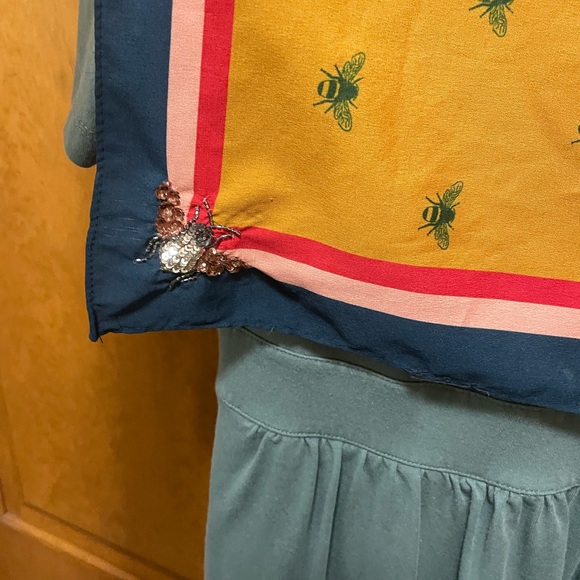 Lands End Green Short Sleeve Dress with bee scarf - Picture 7 of 8